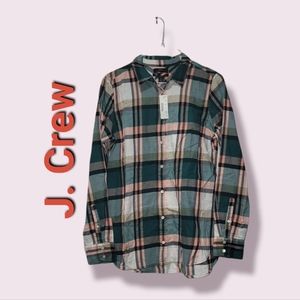 J.Crew Classic-fit Shirt Green Pink Plaid Size 4 Long Sleeve Button Up